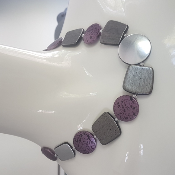 Funky Silver Charcoal and Purple Necklace - Picture 1 of 2